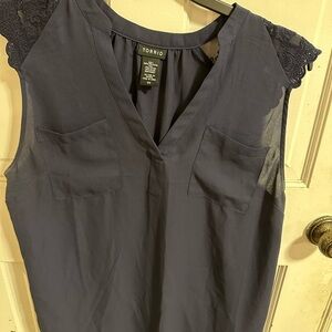 Torrid Dark Blue Blouse with Lace Accents